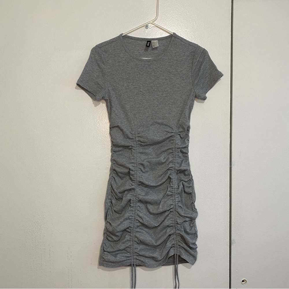 Gray Ruched T-Shirt Dress